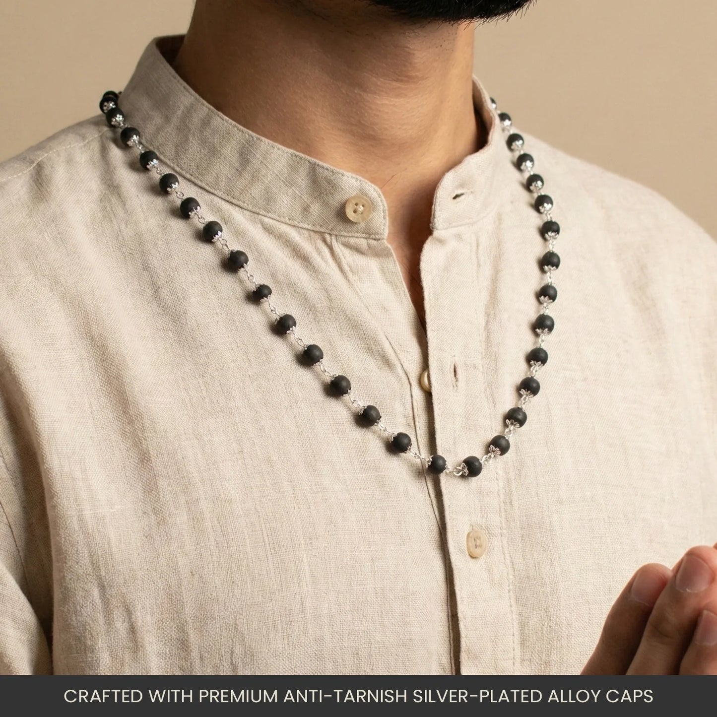 Silver Plated Eternal Karungali Mala - Natural Ebony Wood (Govt. Certified)