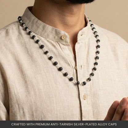 Silver Plated Eternal Karungali Mala - Natural Ebony Wood (Govt. Certified)