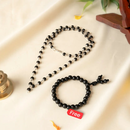 Silver Plated Eternal Karungali Mala - Natural Ebony Wood (Govt. Certified)