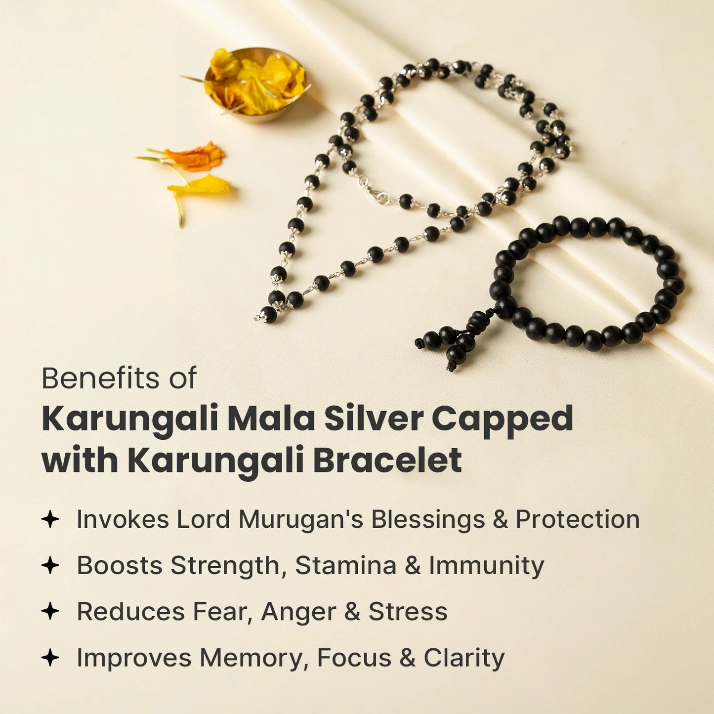 Silver Plated Eternal Karungali Mala - Natural Ebony Wood (Govt. Certified)