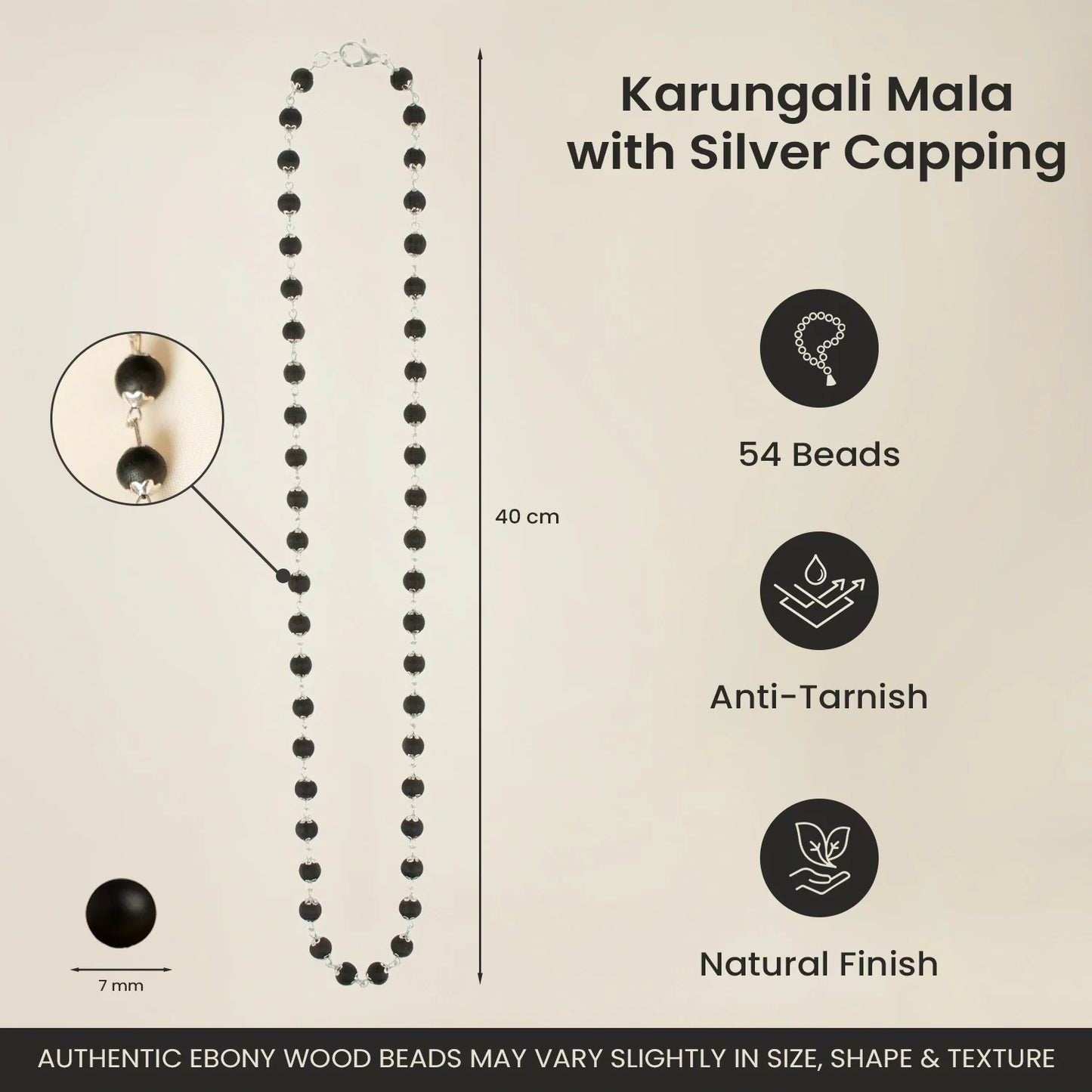 Silver Plated Eternal Karungali Mala - Natural Ebony Wood (Govt. Certified)