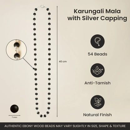 Silver Plated Eternal Karungali Mala - Natural Ebony Wood (Govt. Certified)